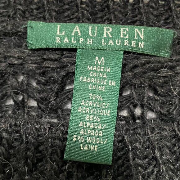 Women Lauren Ralph Lauren Pointelle Crewneck Sweater Pullover in Black Medium - Picture 7 of 7
